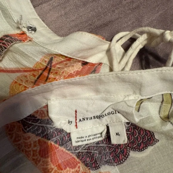 Anthropologie Cream and Orange Blouse - Picture 5 of 7